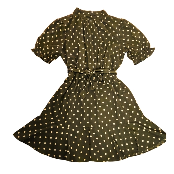 Tommy Hilfiger mock neck olive green polka dot dress SIZE 14 - Picture 5 of 6